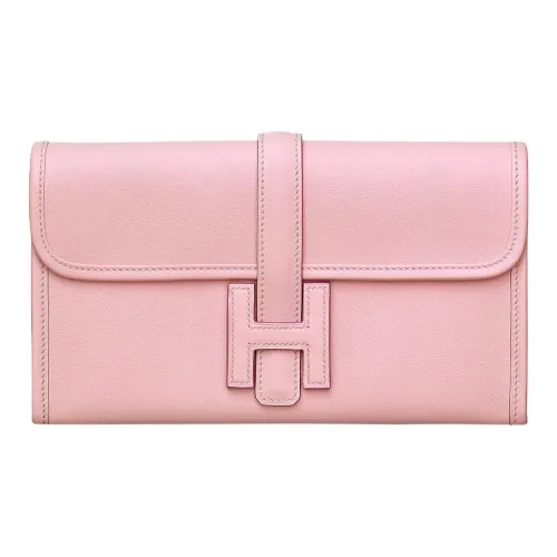 HERMES Jige Elan Swift Телячья кожа Кошелек Женские Розовый