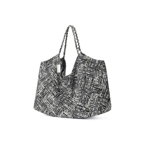 CASSILE Ткань Тоут Сумка Сумка Сумка через плечо Большая Женская Черная и Белая