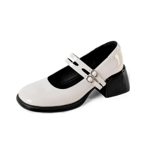 Wonderful Couple Грубый каблук Туфли Мэри Джейн 5,5 см Женские Бежевые