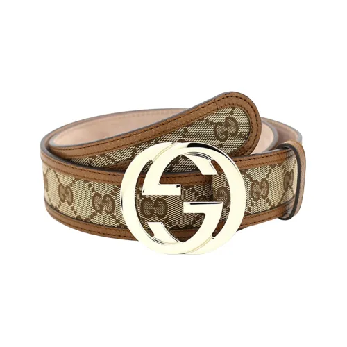 GUCCI Ткань с кожаными вставками двойной G металл голова кожаные ремни женский ширина 4 см