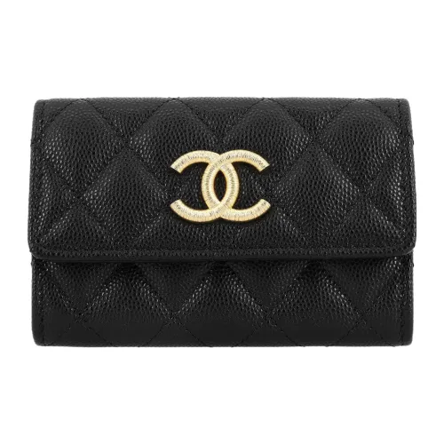 CHANEL Икорный Телячья кожа Держатель для карт Женские Черный