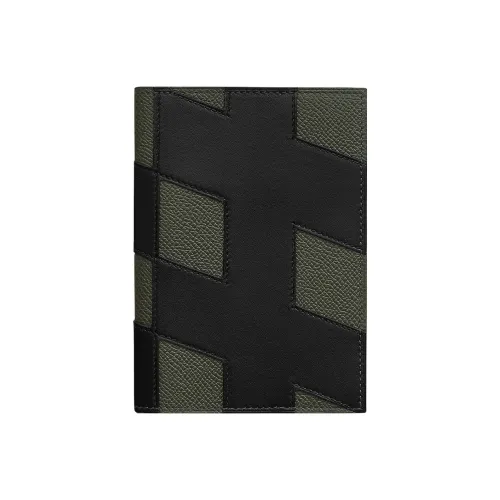 HERMES H Ярлык Evercalf Epsom Телячья кожа Паспорт HOLDER Женские Черный Медно-зеленый