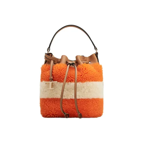 TOD'S Sheepskin Bucket Bag Crossbody Bag Extra Mini Women's Orange Ecru Brown TOD'S Овчина Ведро Сумка Сумка через плечо Экстра мини Женская Апельсин Экрю Коричневый