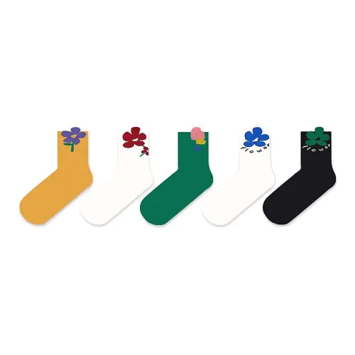 Duanmei 3D Mesh Ear Floral 5 Pack Women's Mid Calf Socks Дуаньмей 3D Сетка Ухо Цветочный 5 пар Женские носки до икры MID