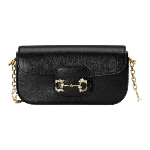 GUCCI Horsebit 1955 Кожа Плечевая сумка Сумка-багет Сумка через плечо Женская Черная