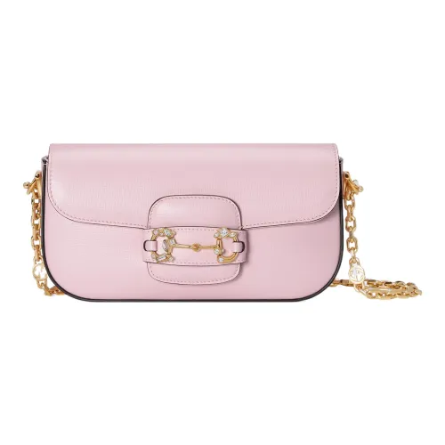 GUCCI Horsebit 1955 Кожа Плечевая сумка Сумка-багет Сумка через плечо Женская Розовая