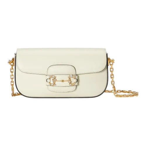 GUCCI Horsebit 1955 Кожа Сумка через плечо Сумка-багет Сумка через плечо Сумка на плечо Женская Белая