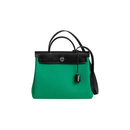 HERMES Herbag Zip Officier Canvas с Hunter Коровья кожа Сумка через плечо Сумка Женская