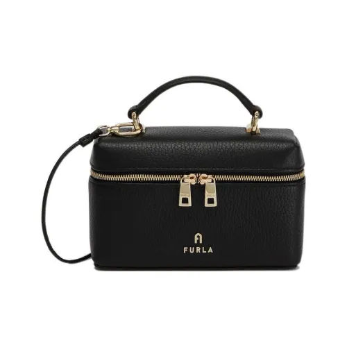 Furla GRAIN LEATHER Портативный Одно плечо Через плечо Косметичка Мини Женские Черный