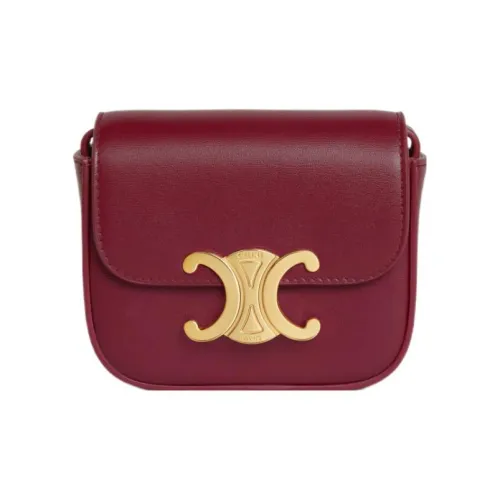 CELINE Claude Телячья кожа Сумка через плечо Мини Женская Темно-красная