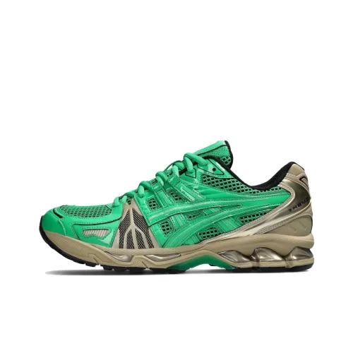 GmbH x ASICS Гель Kayano 14 Амортизация Устойчивость к истиранию Дышащий Низкий Топ Повседневные Беговые кроссовки Мужские Зеленый Золото