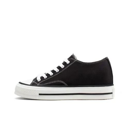 He Jinchang Low-Top Canvas Shoes Black Women's