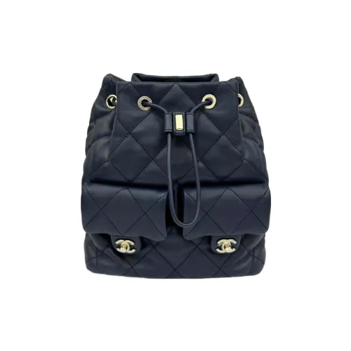 CHANEL Телячья кожа Сумка-хобо Рюкзак Маленький Женский Темно-синий