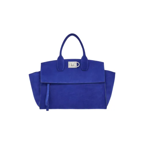 FERRAGAMO Studio Suede Calfskin Bag Large Women's Blue