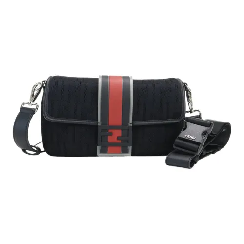 FENDI Сумка Baguette из сетки холста и кожи сумка через плечо сумка на плечо кошелька мужская черная