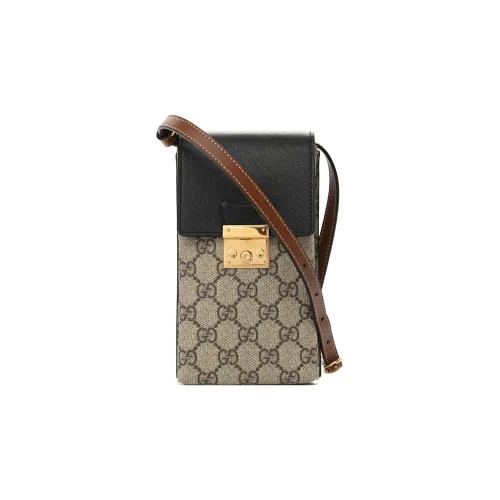 GUCCI Чехол для телефона с покрытием из холста и кожаной вставкой сумка через плечо женская