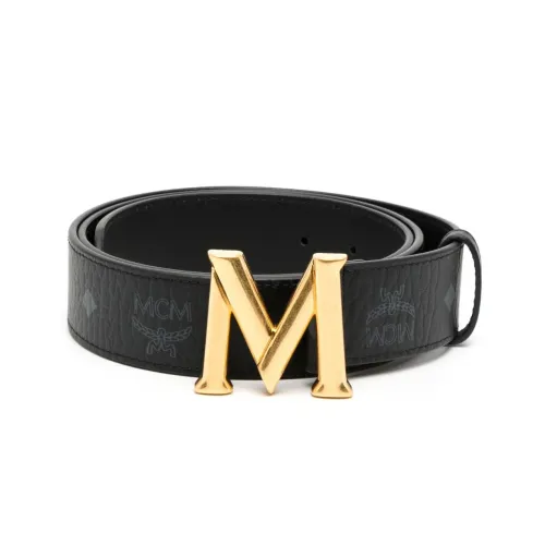 MCM Большой Регион Логотип с принтом Кожаные ремни Женские Черный Ширина 4CM