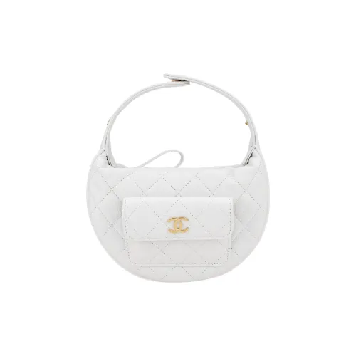 CHANEL Рельеф Личи Коровья Кожа Полумесяц Клатч Сумка Мини Женская Белая