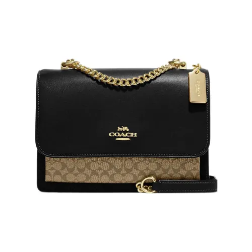 COACH Klare Холст и кожа Маленькая квадратная сумка через плечо Сумка Маленькая Женская Черная Коричневая