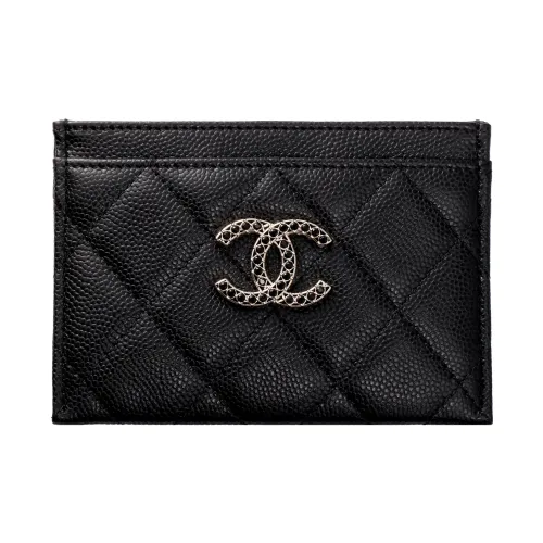 CHANEL Блестящий с тиснением кошелек из телячьей кожи женский черный