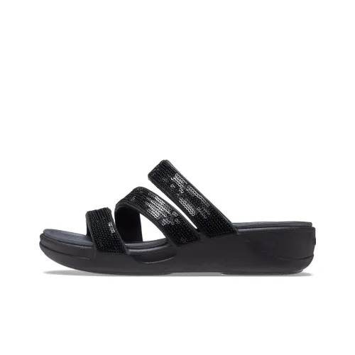 Crocs Boca SEQUIN Strappy Wedge Слипоны Женские Черный