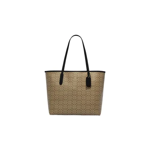 COACH City Canvas Сумка из холста с кожаными вставками Сумка-тоут Сумка для покупок Сумка через плечо Женская Хаки