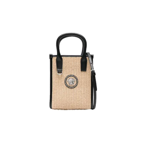 VERSACE Сумка через плечо из телячьей кожи мини-сумка для женщин светло-бежевый черный