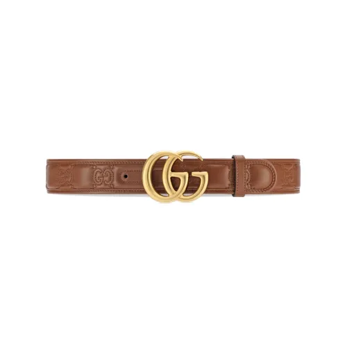 GUCCI Marmont Коллекция Matelassé Double G Buckle Loose Fit Smooth Clasp Leather Belts Women's Brown Width 4CM