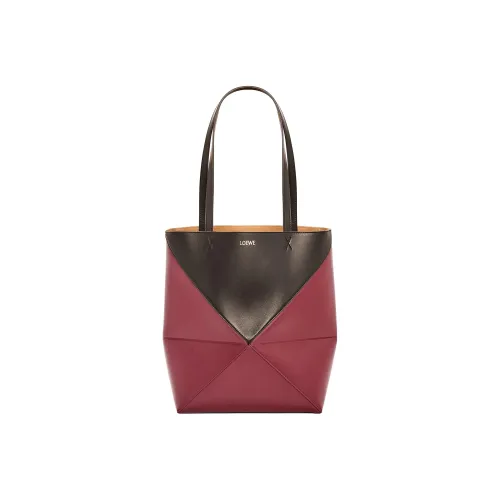 LOEWE Блестящая сумка Tote из коровьей кожи сумка для покупок сумка обычного размера женская черная вишнево-красная