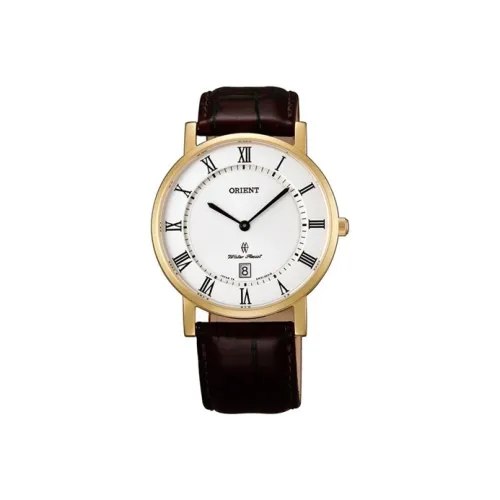 ORIENT Кварцевый механизм кожаный ремешок часы 38 мм мужские белый циферблат модель FGW0100FW