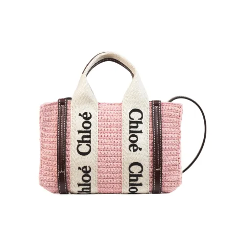 Chloe Woody Linen Tote Bag Shopping Bag Shoulder Bag Crossbody Bag Mini Women's Pink