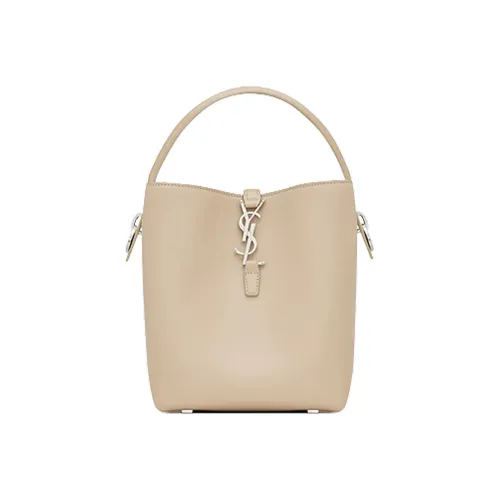 SAINT LAURENT Блестящая сумка из коровьей кожи ведрообразной формы сумка через плечо сумка маленькая бежевая женская