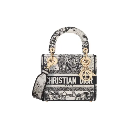 DIOR LADY D Лайт Вышивка Сумка Lady Dior Сумка через плечо Сумка Мини Женская Молочный Белый Черный