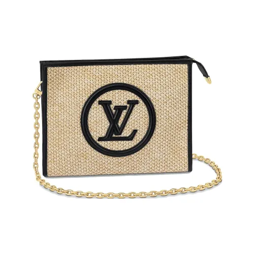 LOUIS VUITTON Рафия Портативная Сумка через плечо для туалетных принадлежностей Женская Бежевая Черная