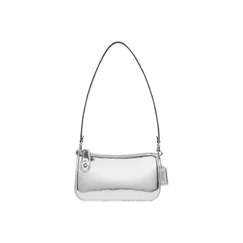 COACH Penn Кожа Плечо Сумка Сумка Сумка через плечо Женская Металл Серебряный