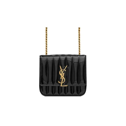 SAINT LAURENT Vicky Лакированная кожа коровья кожа сумка через плечо маленькая женская черная