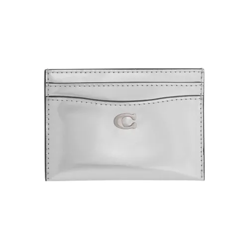 COACH Card Case Кожаный Кошелек Держатель для карт Женский Металл Серебряный