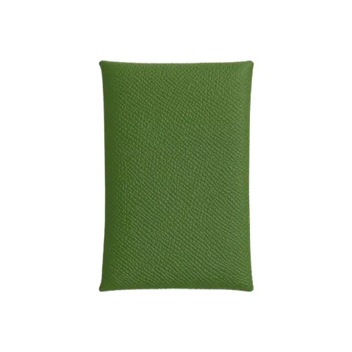 HERMES Calvi Эпсомская кожа Держатель для карт Женский Шелк Синий Зеленый