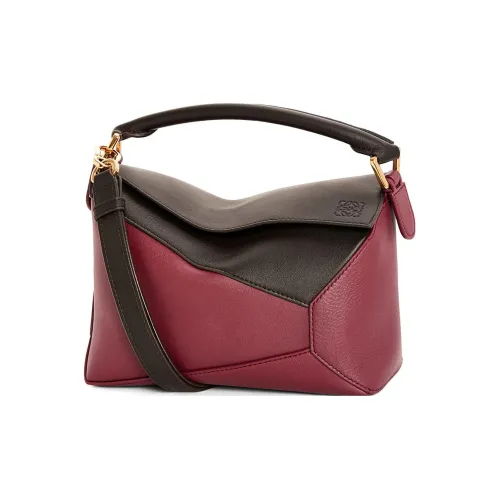 LOEWE Пазл Коровья кожа Сумка через плечо Сумка Маленькая Женская Вишнево-красный Коричневый