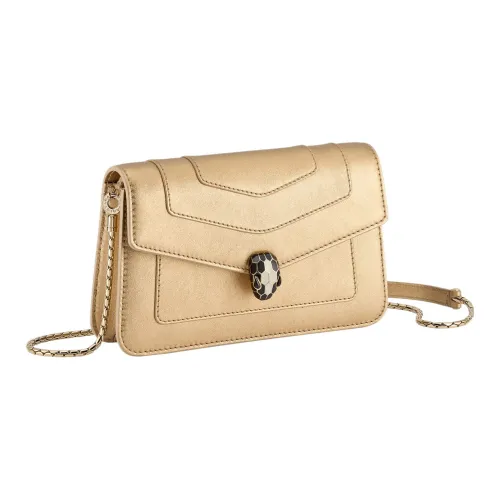 BVLGARI Serpenti Forever Бумажник На Цепочке Магнитная Застежка В Виде Змеиной Головы Из Латуни С Покрытием Из Светлого Золота