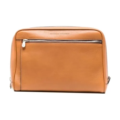 BRUNELLO CUCINELLI Телячья кожа Сумка для хранения Сумка для туалетных принадлежностей Мужская Оранжевая