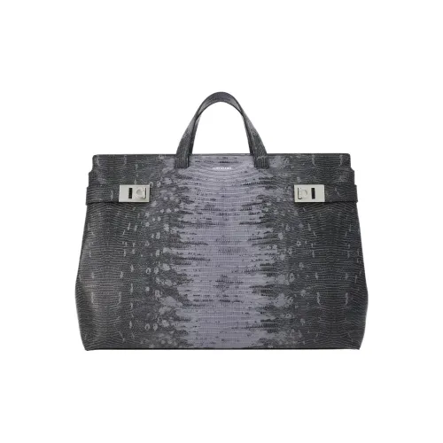 Ferragamo Gancini Телячья кожа Тоут Сумка Сумка для покупок Сумка Мужская Пыльно-серый Черный