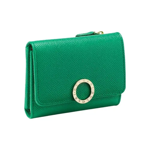 BVLGARI Бумажник Тройного Сложения Блестящая Зерненая Кожа Теленка Ярко-изумрудного Цвета
