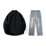 Комплект (Черная рубашка + винтажные синие штаны)