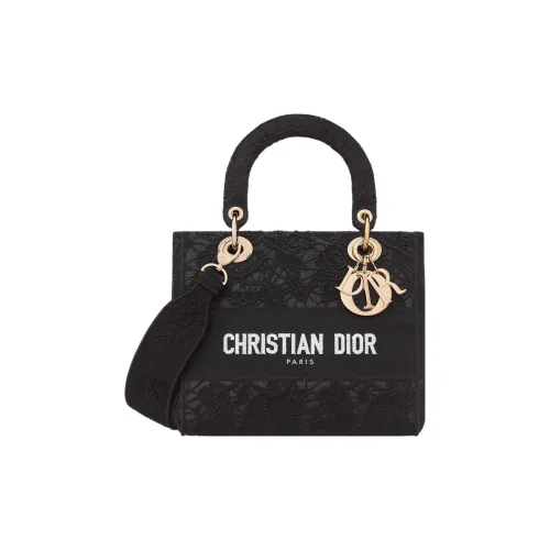 DIOR LADY D Лайт Вышивка Сумка Lady Dior Сумка через плечо Сумка среднего размера Женская Черная