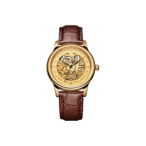 ROCOS Cut Out Collection Автоматический Механический Механизм Естественная Кожа Ремешок Часы Мужские Часы Золотистый Циферблат