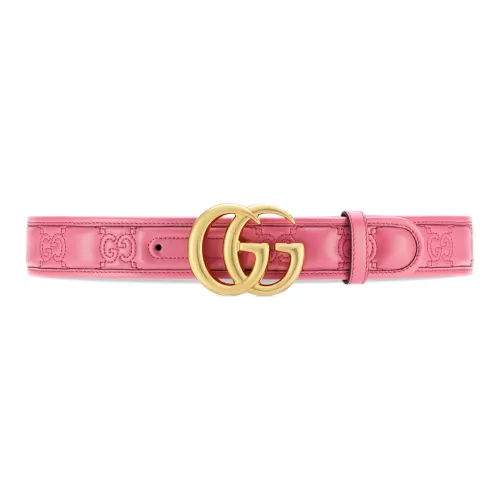 GUCCI GG Marmont Matelassé Double G Loose Fit Seamless Clasp Leather Belts Women's Pink Width 4CM GUCCI GG Marmont Мателассе Двойная G Свободный крой Без рисунка Застежка Кожаные ремни Женские Розовый Ширина 4CM