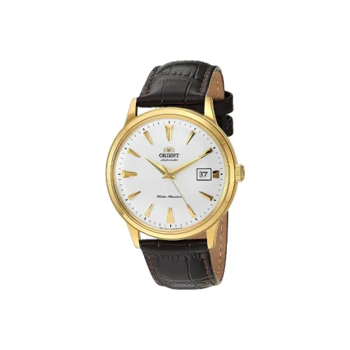 ORIENT Автоматический Механический Механизм Коровья Кожа Ремешок Часы Мужские Белый Циферблат FAC00003W