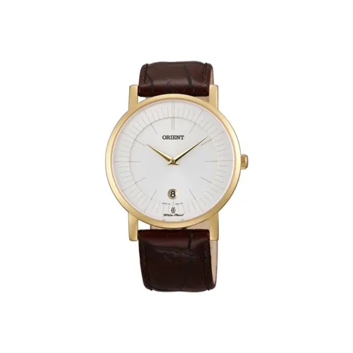 ORIENT Кварцевый механизм кожаный ремешок мужские часы белый циферблат модель FGW01008W