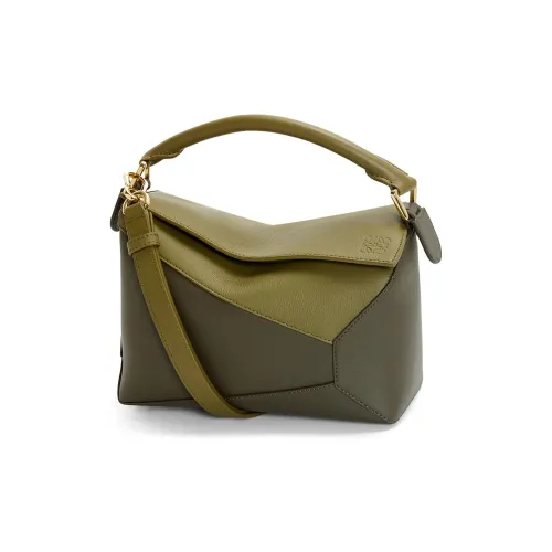 LOEWE Пазл Коровья кожа Сумка через плечо Сумка Маленькая Женская Оливково-зеленый Темно-зеленый